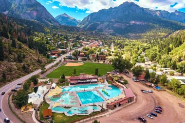 Aerial Hot Springs Ouray Mountain town
